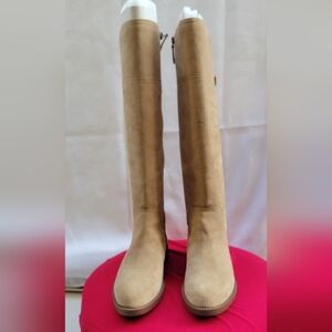 Franco Sarto Wide Calf Knee High Leather Boots Women's Size 5M WC Tan Suede New